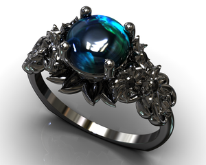 Black Gold Opal Floral Engagement Ring