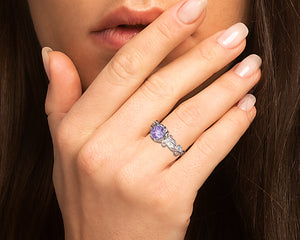 Unique Flower Amethyst Engagement Ring