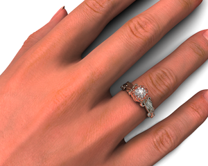 Flower Shaped Two Tone Gold Solitaire Engagement Ring