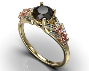 Black Diamond Three Tone Gold Flower Engagement Ring