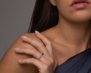 Three Tone Flower Sapphire Engagement Ring
