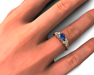 Three Tone Flower Sapphire Engagement Ring