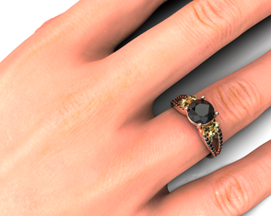 Unique Flower Black Diamond Engagement Ring