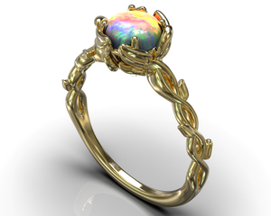 Unique Opal Flower Engagement Ring With Leaves