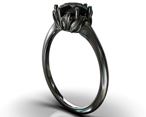 Unique Floral Black Engagement Ring With Black Diamond