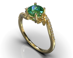 Emerald Engagement Ring With Leaves