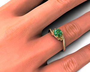 Emerald Engagement Ring With Leaves