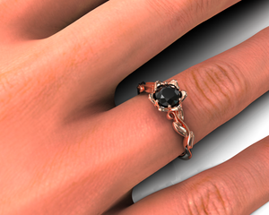 Black Diamond Floral Engagement Ring With Leaves