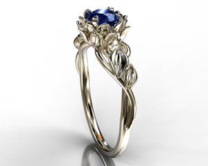 Lotus Flower Blue Sapphire Engagement Ring