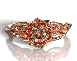 Unique Lotus Flower Engagement Ring With Morganite