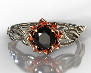 Lotus Flower Black Diamond Engagement Ring