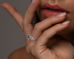 Flower Blue Sapphire Engagement Ring