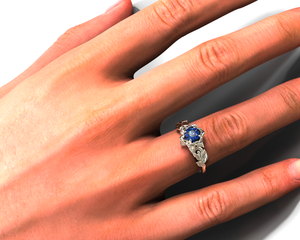 Flower Blue Sapphire Engagement Ring