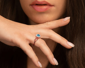 Two Tone Blue Topaz Flower Engagement Ring