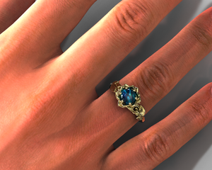 Black Opal Flower Engagement Ring