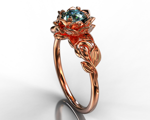 Unique Teal Sapphire Flower Engagement Ring