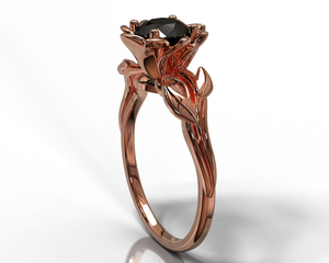 Black Diamond Solitaire Flower Engagement Ring