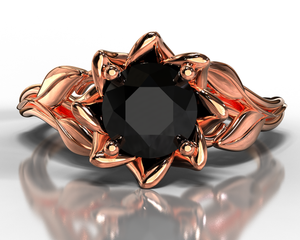 Black Diamond Solitaire Flower Engagement Ring