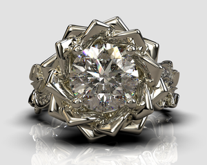 Unique Diamond Lotus Flower Engagement Ring