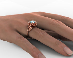 Unique Aquamarine Floral Engagement Ring