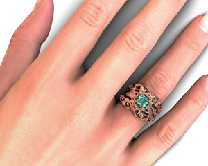 Aquamarine Flower Wedding Ring Set