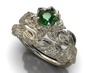 Emerald Flower Bridal Ring Set