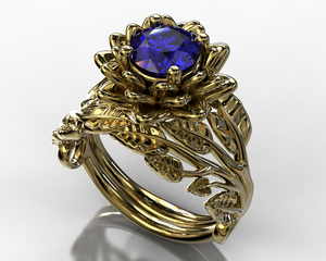 Flower Tanzanite Wedding Ring Set