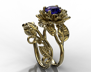 Flower Tanzanite Wedding Ring Set