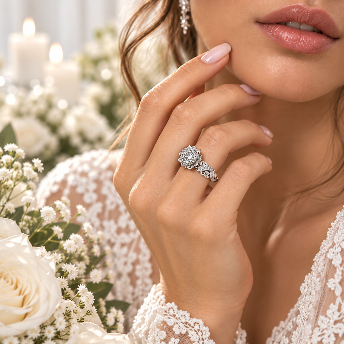 Unique Diamond Lotus Flower Engagement Ring