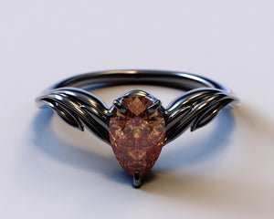 Pear Garnet Black Engagement Ring Set