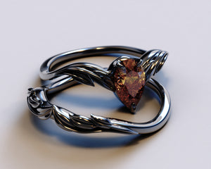 Fire Opal Engagement Ring Set - Pear Shape