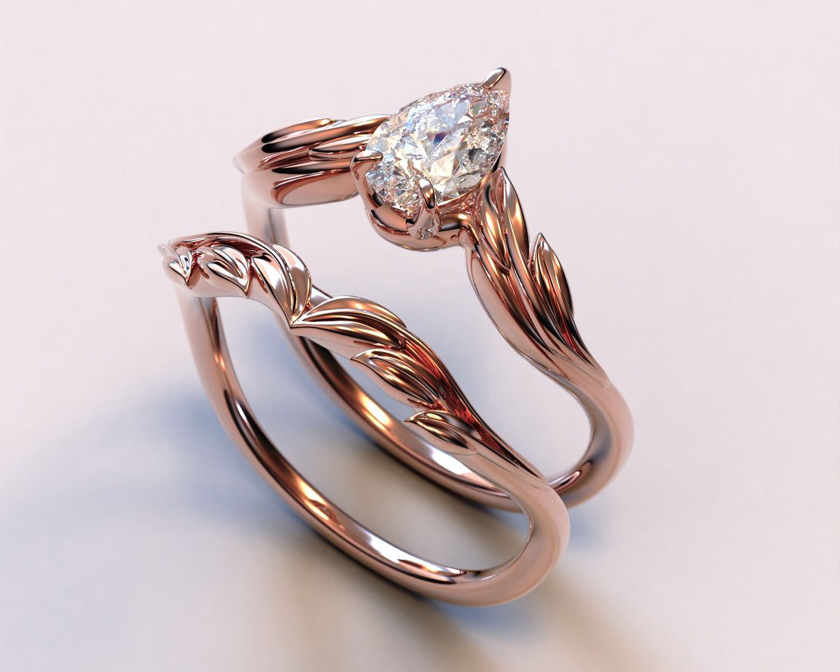 14K Rose Gold Engagement Ring With Diamond - Pear Cut
