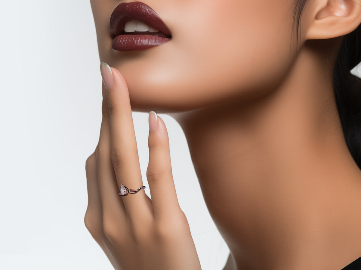 14K Rose Gold Engagement Ring With Diamond - Pear Cut