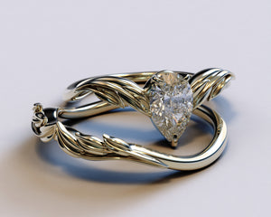 14K Gold Pear Shaped Diamond Engagement Ring - Boho Style