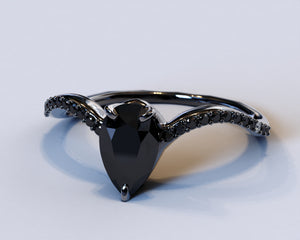 Black Diamond Gothic Engagement Wedding Ring Set