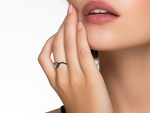 Moss Agate Teardrop Ring With Black Diamonds