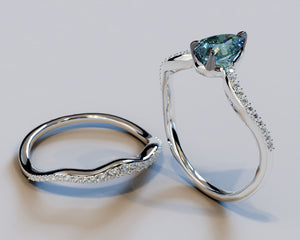 Teal Sapphire Engagement Ring Set
