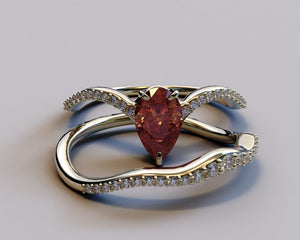 Pear Garnet Engagement Ring Set
