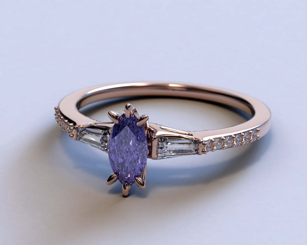 Marquise Tanzanite Engagement Ring - Art Deco Style