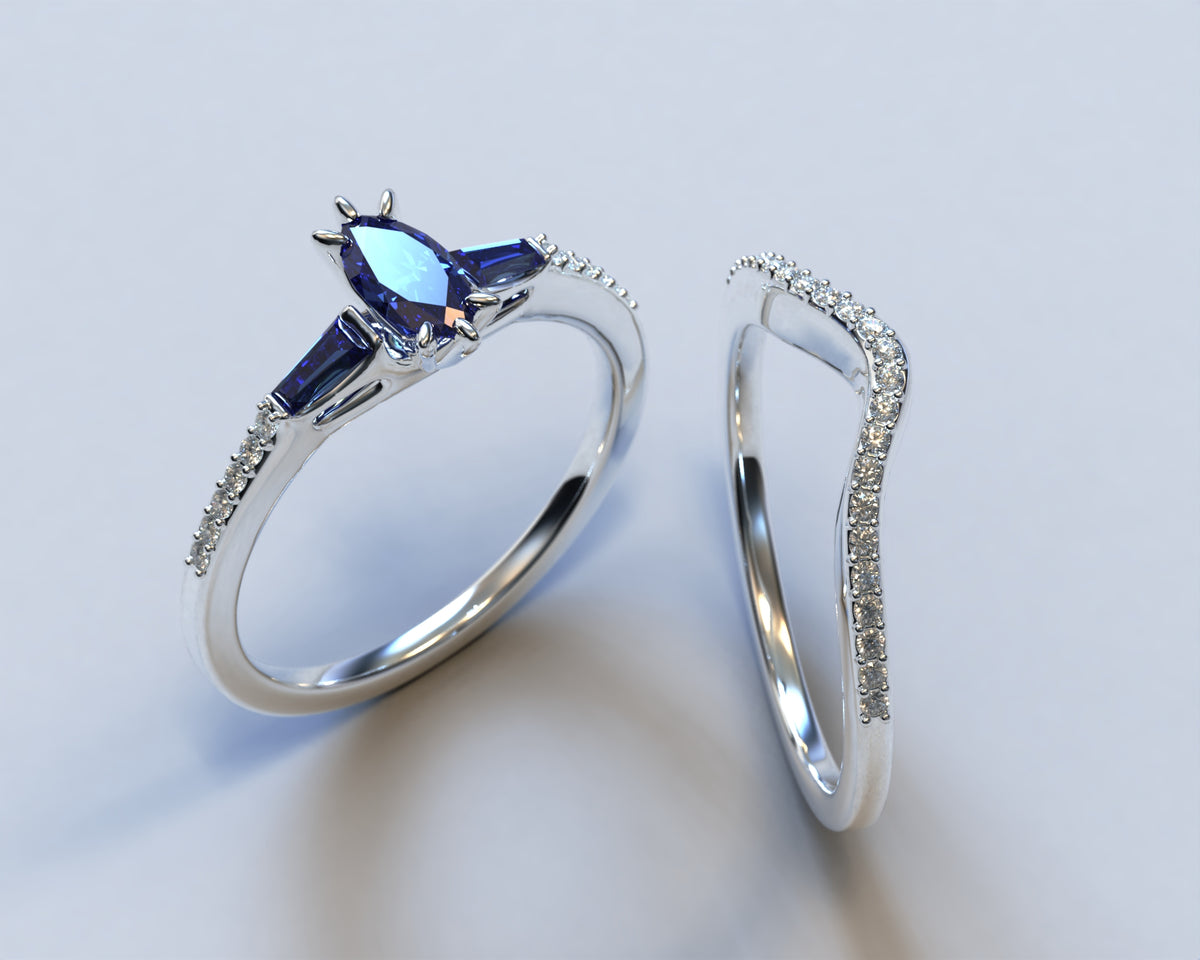 Sapphire Marquise Engagement Ring Set