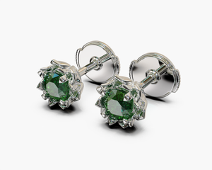 Dainty Emerald Stud Earrings - Lotus Earrings