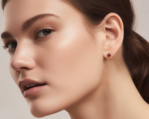 Rose Gold Ruby Stud Earrings - Lotus Earrings