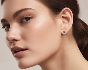 Minimalist Blue Sapphire Earrings - Lotus Earrings
