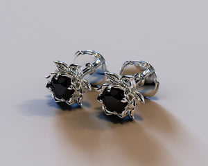 Black Diamond Art Nouveau Earrings - Lotus Earrings