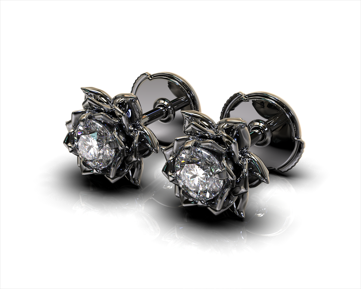Gothic Diamond Stud Earrings - Lotus Earrings
