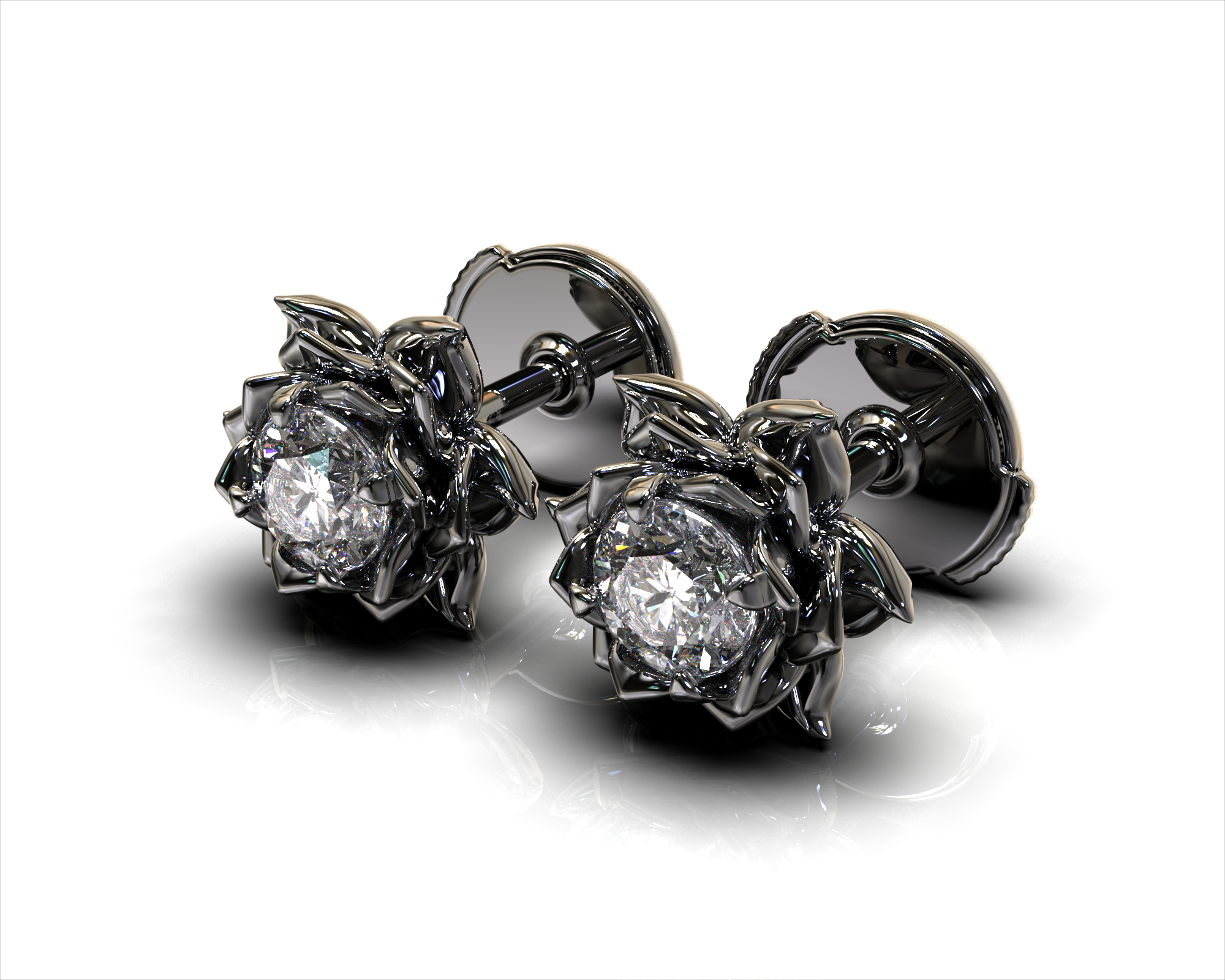 Gothic Diamond Stud Earrings Lotus Earrings Vidar Boutique