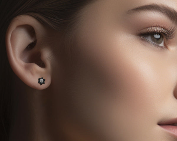 Gothic Diamond Stud Earrings - Lotus Earrings - Vidar Boutique