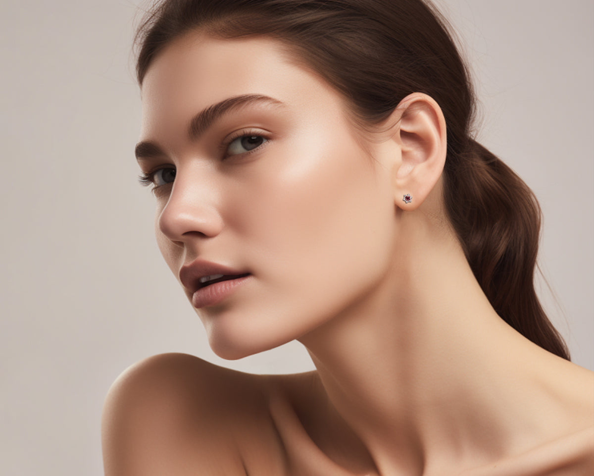 Ruby Stud Earrings - Lotus Earrings