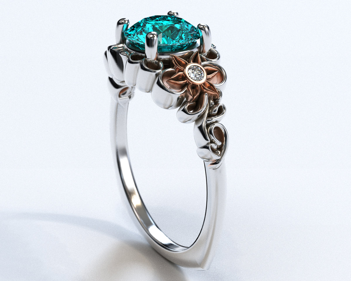 Flower Engagement Ring Aquamarine