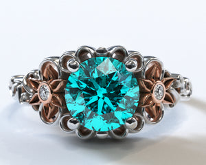 Flower Engagement Ring Aquamarine